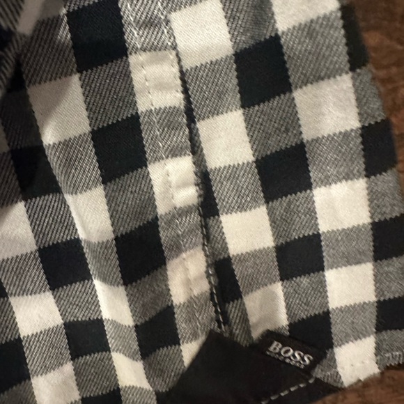 Hugo Boss Mens Long Sleeve Button Up White Black Checkered Large - Picture 5 of 5